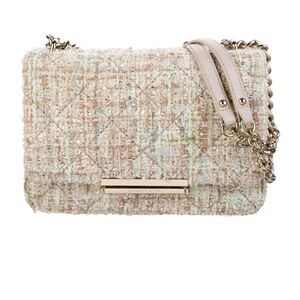 Kate Spade Tweed Cream and Silver Shoulder Bag Crossbody Gold Chain
